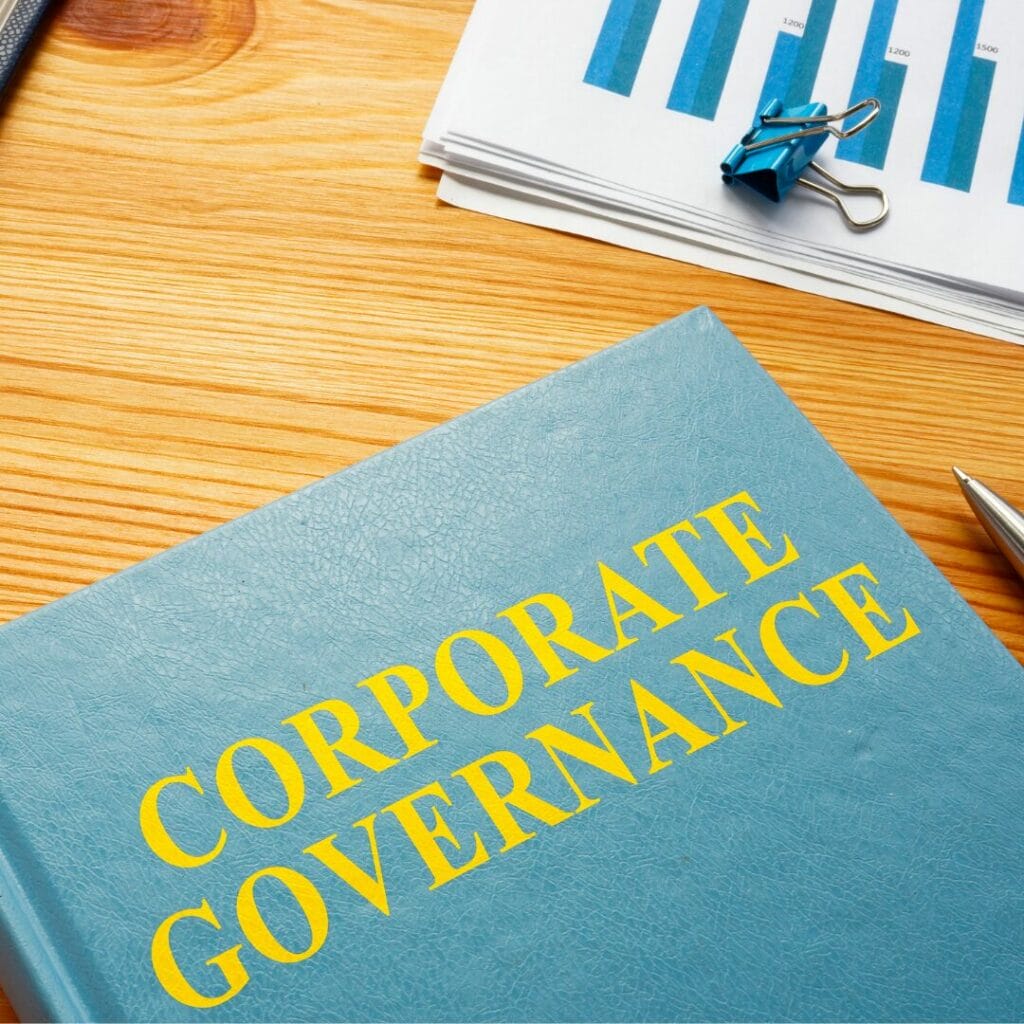 Image shows a book titled 'Corporate Governance' placed on a surface.